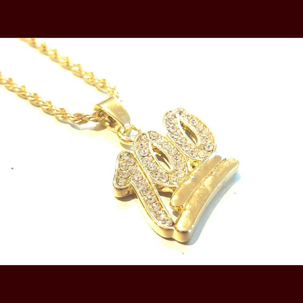 #100 Iced out Gold Plated 24" Fashion Pendant